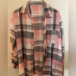 SHEIN Pink Plaid Button-Up Shirt